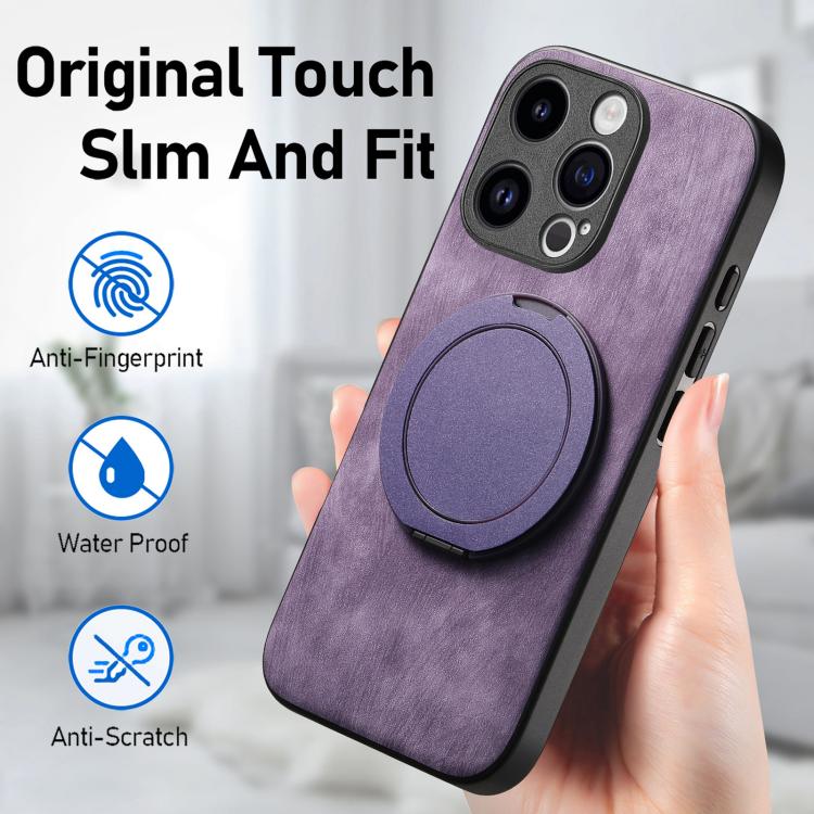 For iPhone 13 Pro Retro Leather Rotation Round Holder Phone Case
