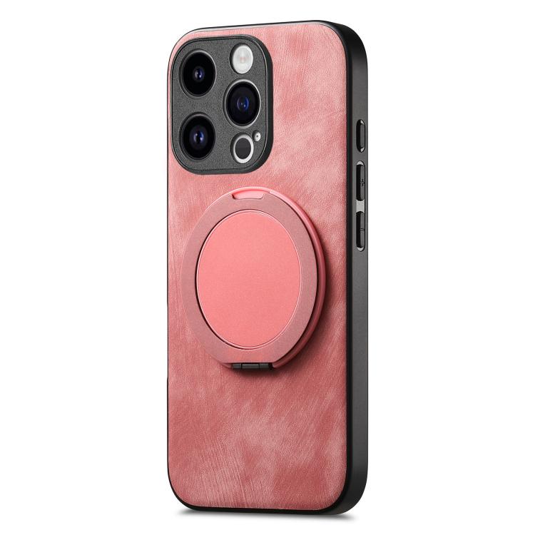 For iPhone 13 Pro Max Retro Leather Rotation Round Holder Phone Case