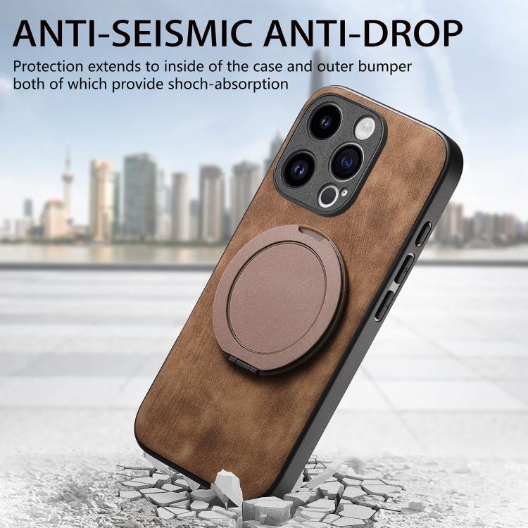 For iPhone 13 Pro Max Retro Leather Rotation Round Holder Phone Case