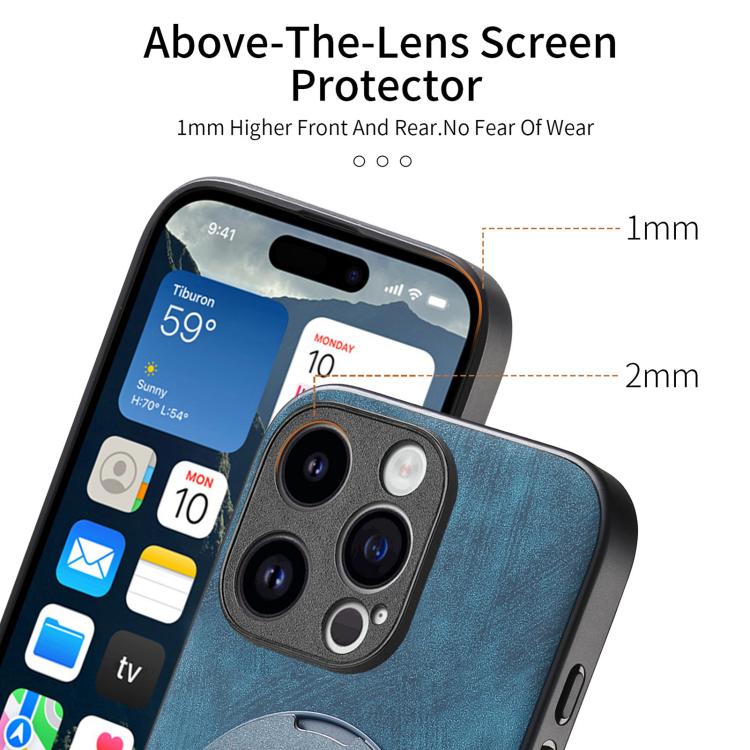 For iPhone 13 Pro Max Retro Leather Rotation Round Holder Phone Case
