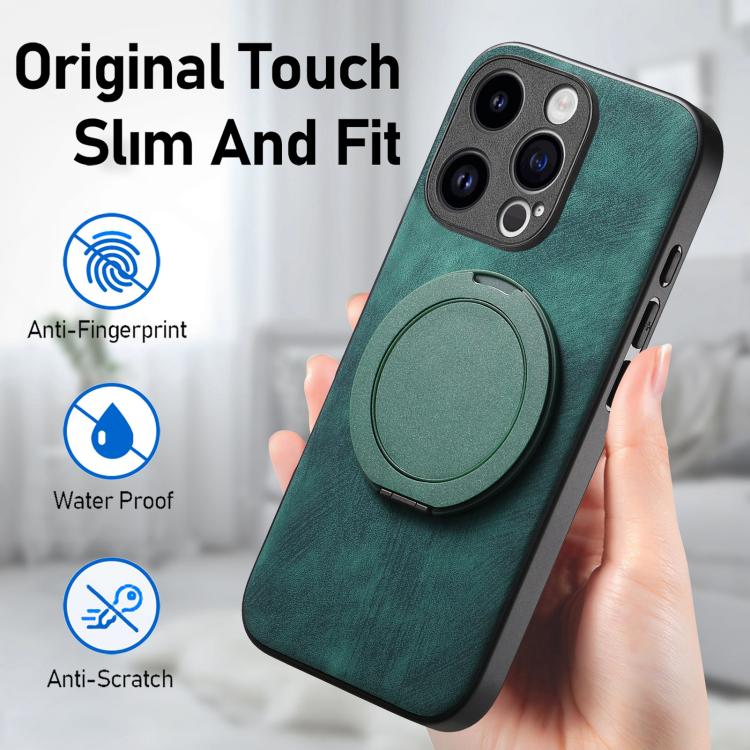 For iPhone 13 Pro Max Retro Leather Rotation Round Holder Phone Case
