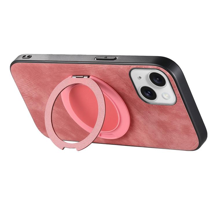 For iPhone 14 Retro Leather Rotation Round Holder Phone Case
