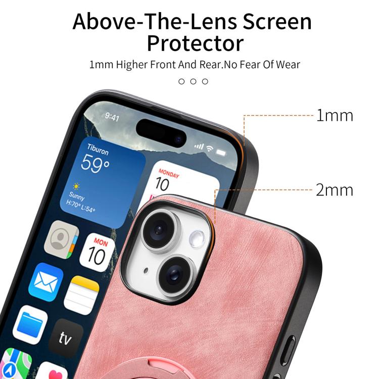 For iPhone 14 Retro Leather Rotation Round Holder Phone Case