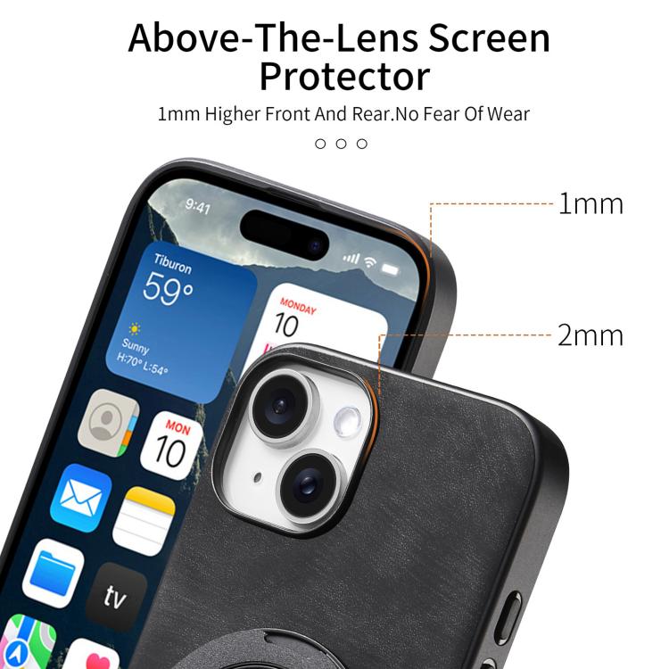 For iPhone 14 Retro Leather Rotation Round Holder Phone Case