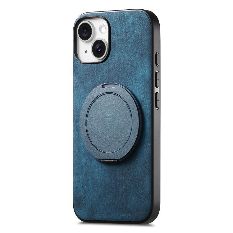 For iPhone 14 Retro Leather Rotation Round Holder Phone Case