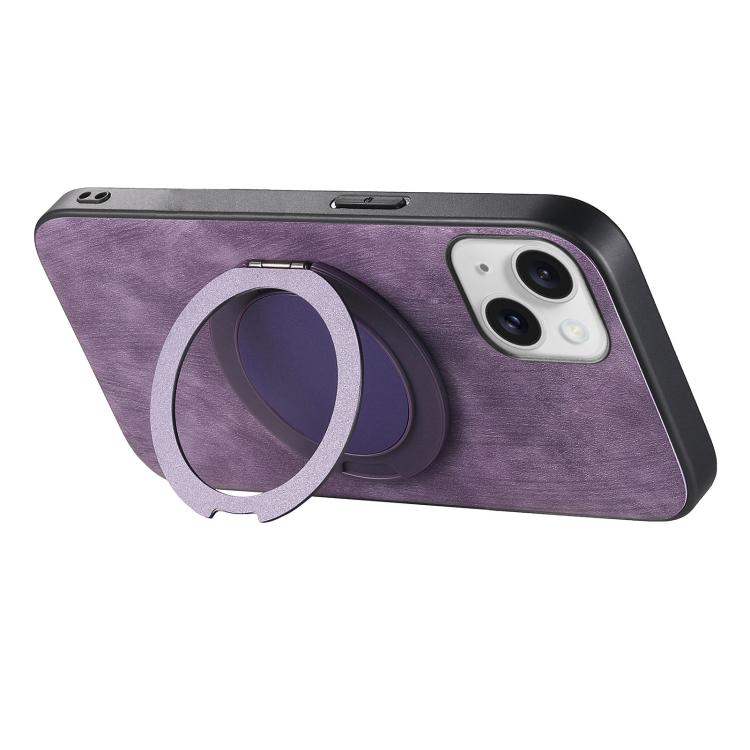 For iPhone 14 Retro Leather Rotation Round Holder Phone Case