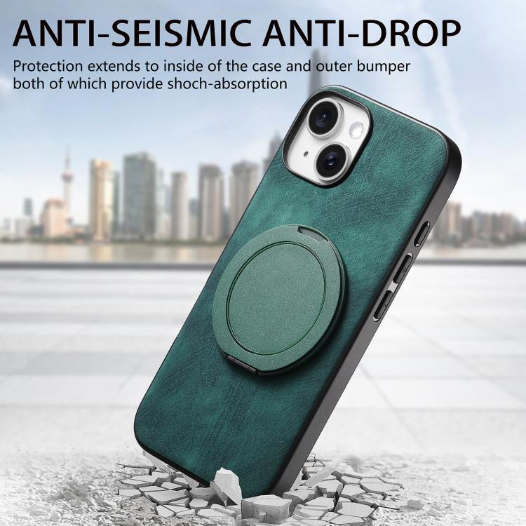 For iPhone 14 Retro Leather Rotation Round Holder Phone Case