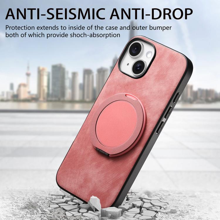 For iPhone 14 Plus Retro Leather Rotation Round Holder Phone Case
