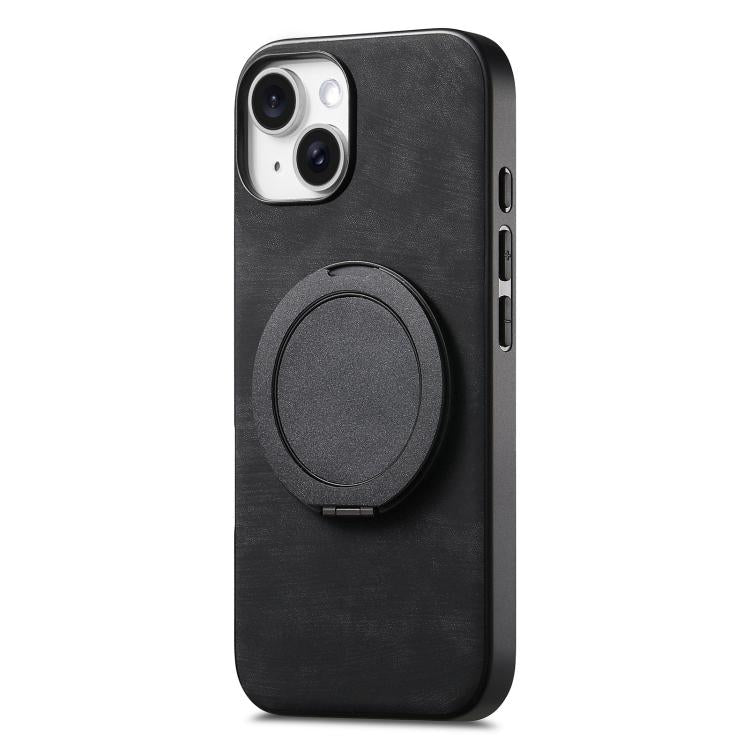For iPhone 14 Plus Retro Leather Rotation Round Holder Phone Case