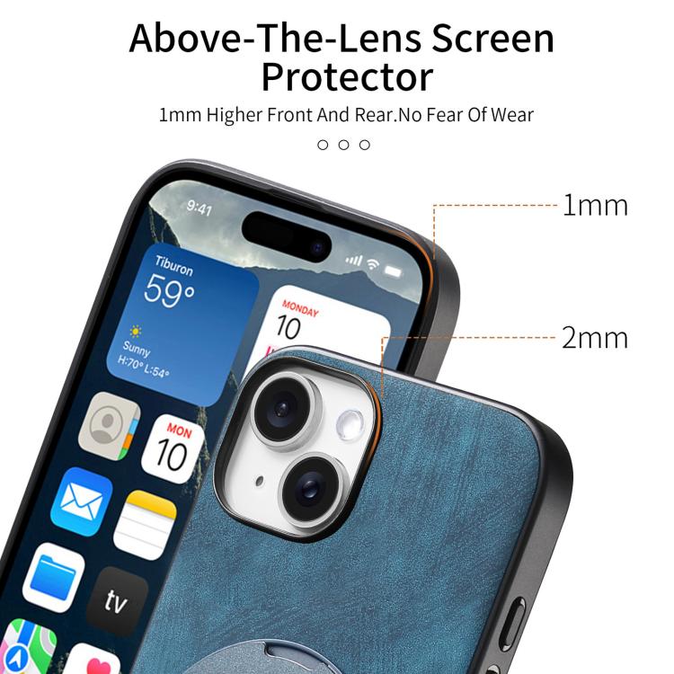 For iPhone 14 Plus Retro Leather Rotation Round Holder Phone Case