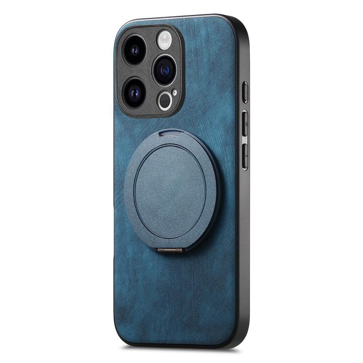 For iPhone 14 Pro Retro Leather Rotation Round Holder Phone Case
