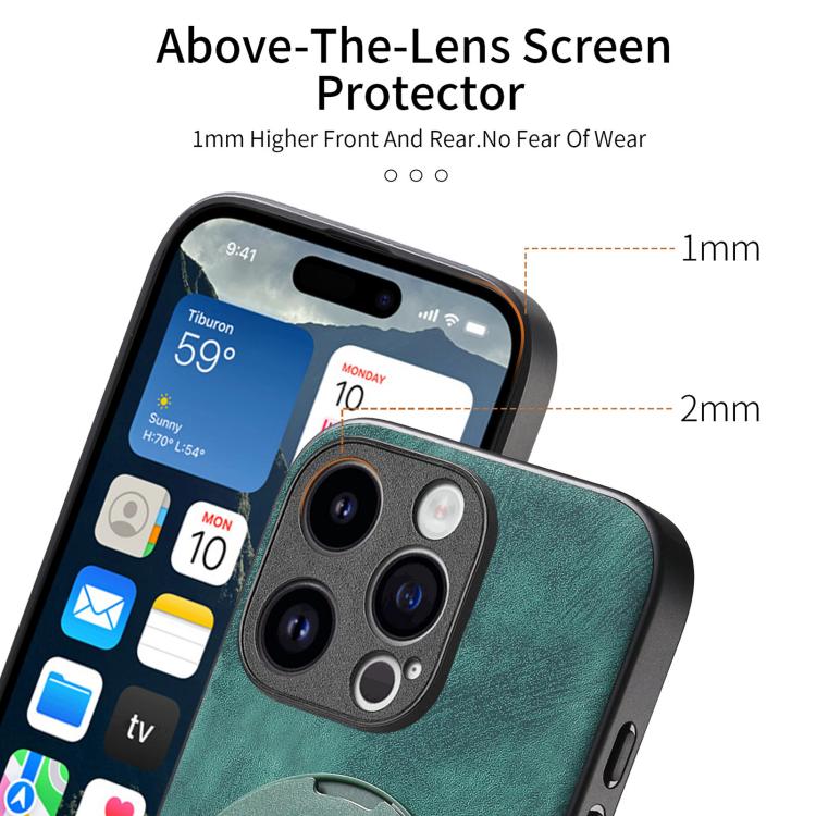 For iPhone 14 Pro Retro Leather Rotation Round Holder Phone Case