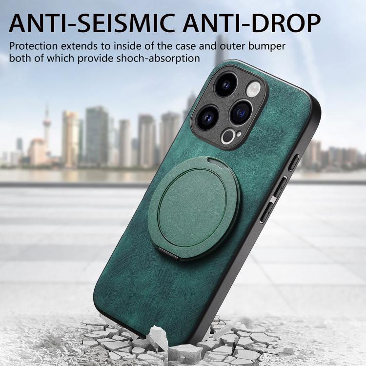 For iPhone 14 Pro Retro Leather Rotation Round Holder Phone Case