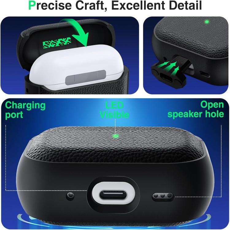 For AirPods Pro 3 Lychee Texture TPU Earphone Cover with Buckle