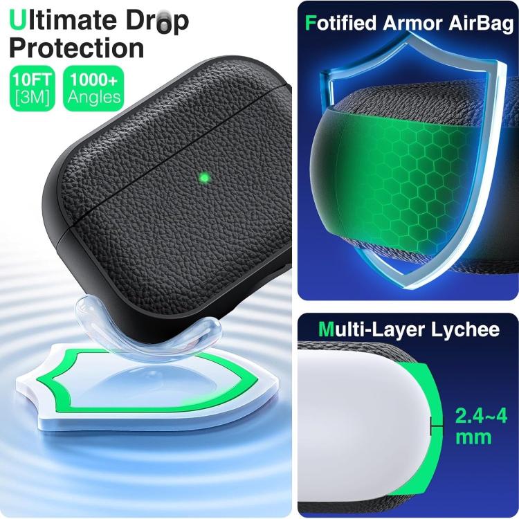 For AirPods Pro 3 Lychee Texture TPU Earphone Cover with Buckle