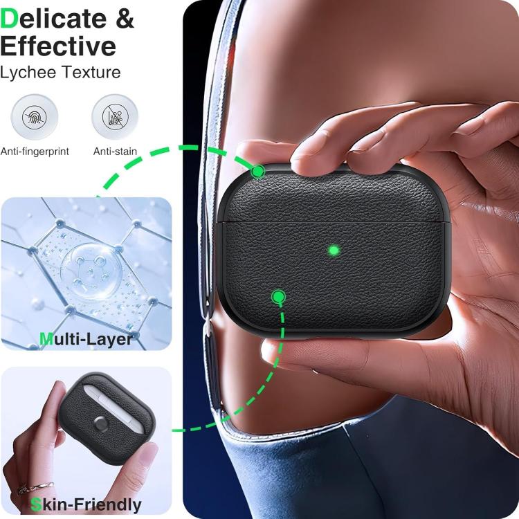 For AirPods Pro 3 Lychee Texture TPU Earphone Cover with Buckle