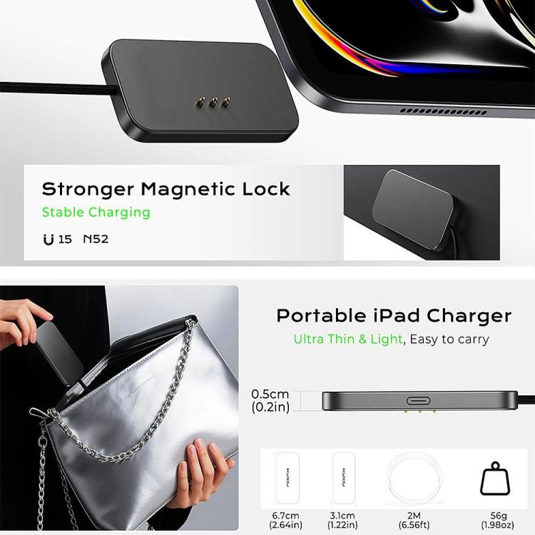 For iPad Pro 11 2025 Smart PIN Magnetic Charger Wireless Charging Pad with Type-C Cable