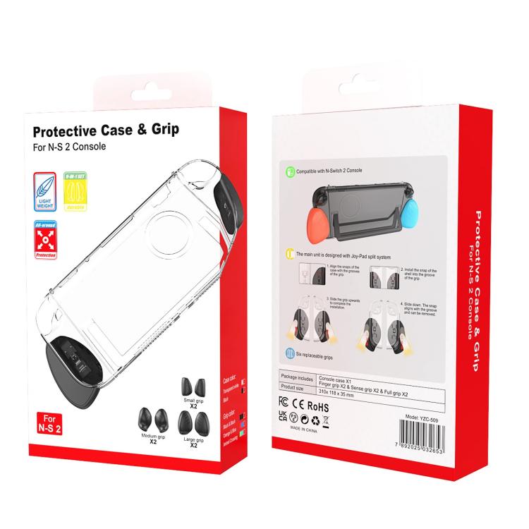 For Nintendo Switch 2 Split-style Console Protective Case with Three Sets of Interchangeable Grips  - Large, Medium, Small