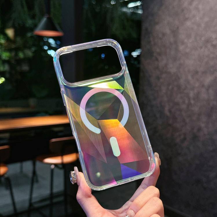 For iPhone 17 Pro Max Glossy Color-Plated MagSafe Shockproof Phone Case - Colorful Diamond Lattice