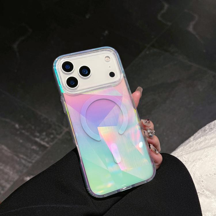 For iPhone 17 Pro Max Glossy Color-Plated MagSafe Shockproof Phone Case - Colorful Diamond Lattice
