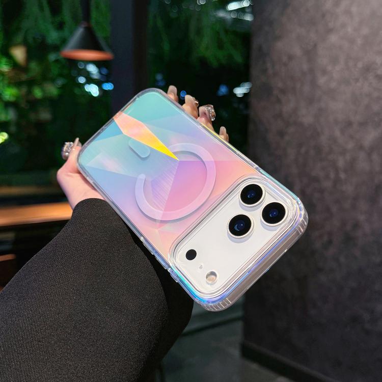 For iPhone 17 Pro Max Glossy Color-Plated MagSafe Shockproof Phone Case - Colorful Diamond Lattice