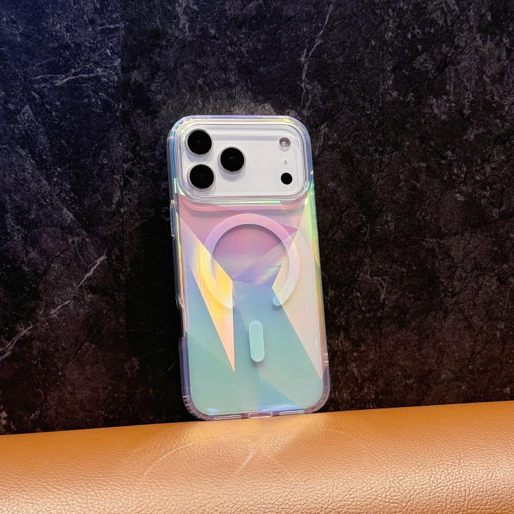 For iPhone 17 Pro Max Glossy Color-Plated MagSafe Shockproof Phone Case - Colorful Diamond Lattice