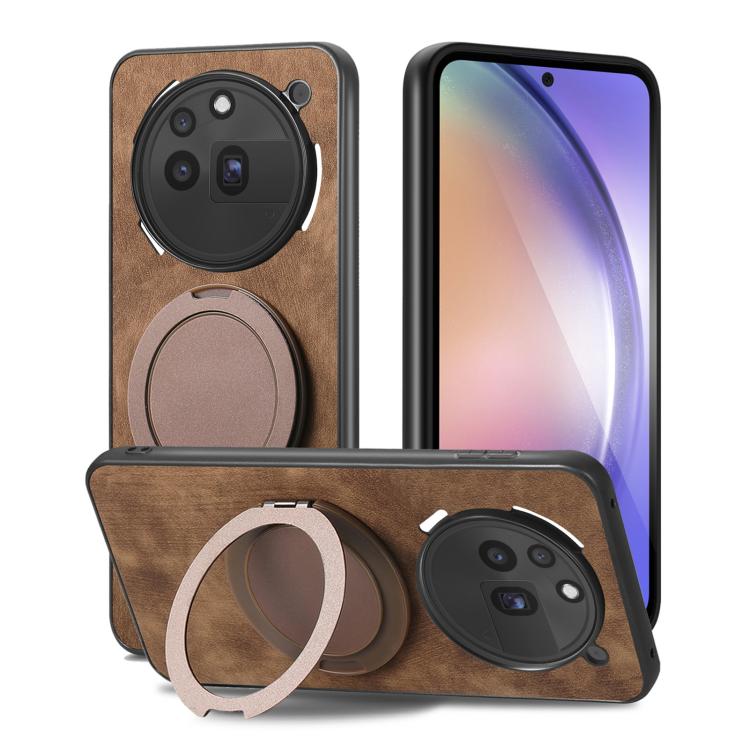 For Nothing Phone 3a Pro Retro Leather Rotation Round Holder Phone Case