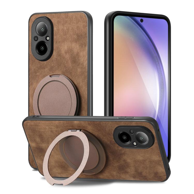For Realme C67 4G Retro Leather Rotation Round Holder Phone Case