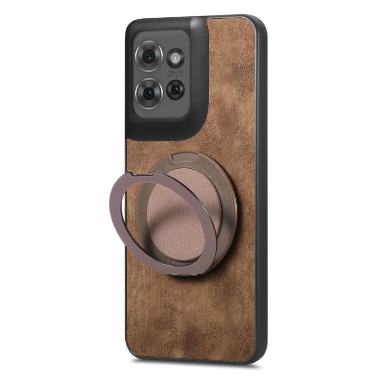 For Motorola Edge 50 Retro Leather Rotation Round Holder Phone Case