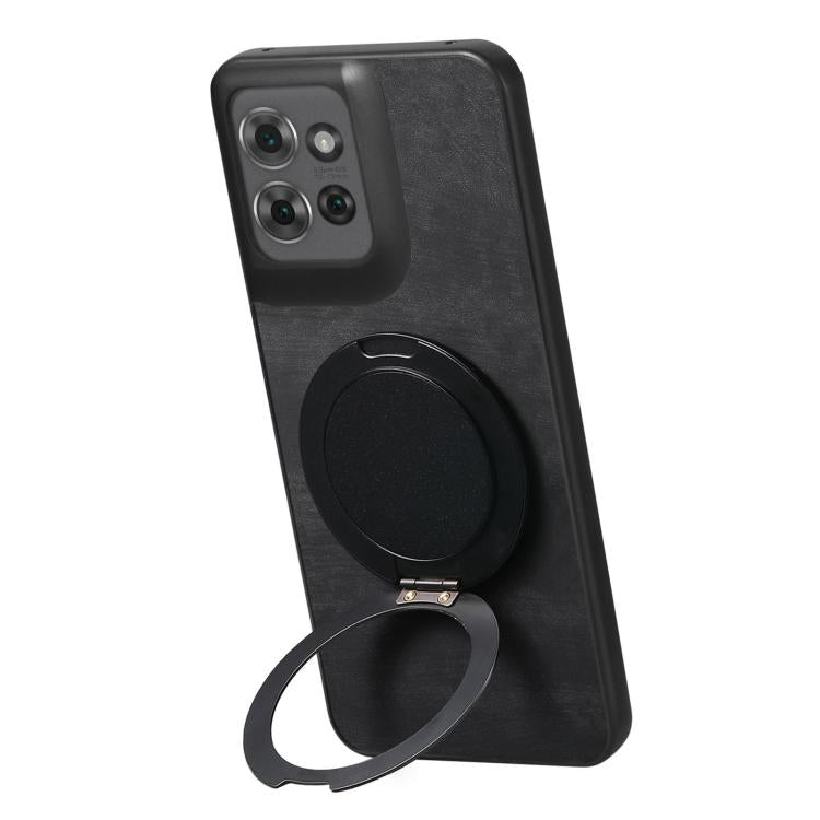 For Motorola Edge 50 Retro Leather Rotation Round Holder Phone Case