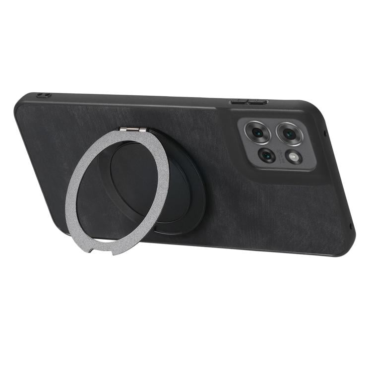 For Motorola Edge 50 Retro Leather Rotation Round Holder Phone Case