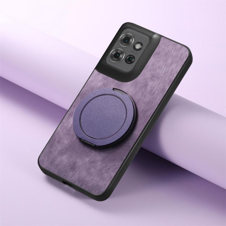 For Motorola Edge 50 Retro Leather Rotation Round Holder Phone Case