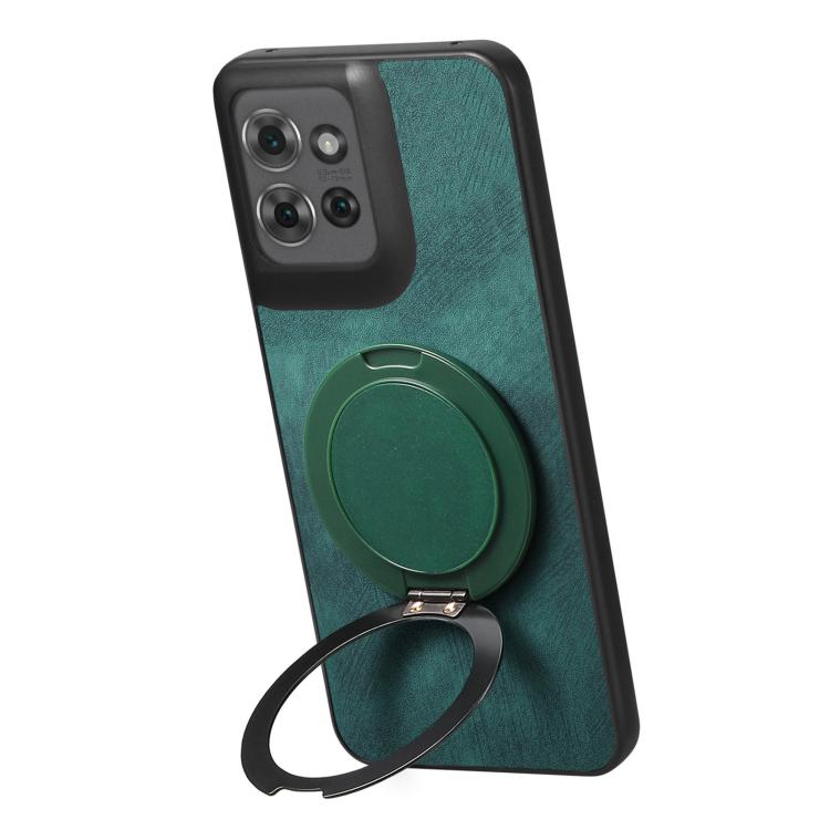 For Motorola Edge 50 Retro Leather Rotation Round Holder Phone Case