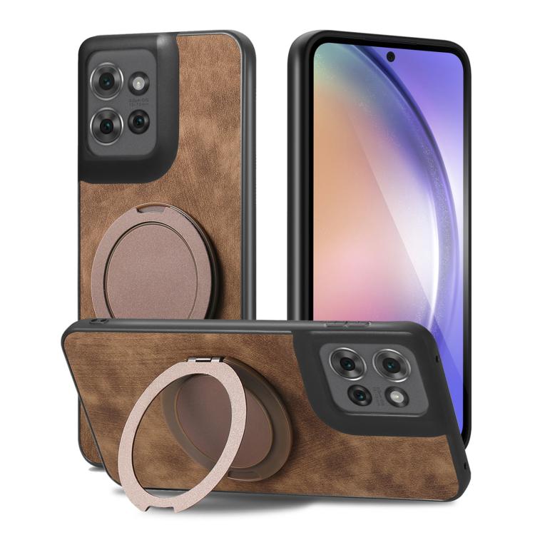 For Motorola Edge 60 / 60s Retro Leather Rotation Round Holder Phone Case