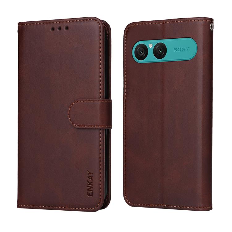 For Sony Xperia 10 VII ENKAY Card Wallet Calf Texture Leather Phone Case with Screen Film