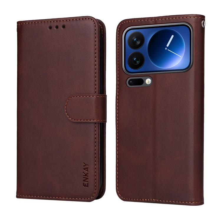 For Xiaomi 17 Pro ENKAY Card Wallet Calf Texture Leather Phone Case with 0.18mm High Aluminum-silicon Glass Film