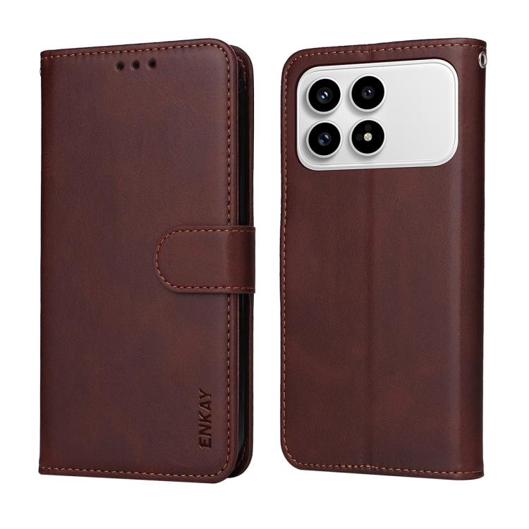 For Xiaomi Poco F8 Pro / Redmi K90 ENKAY Card Wallet Calf Texture Leather Phone Case with 0.18mm High Aluminum-silicon Glass Film