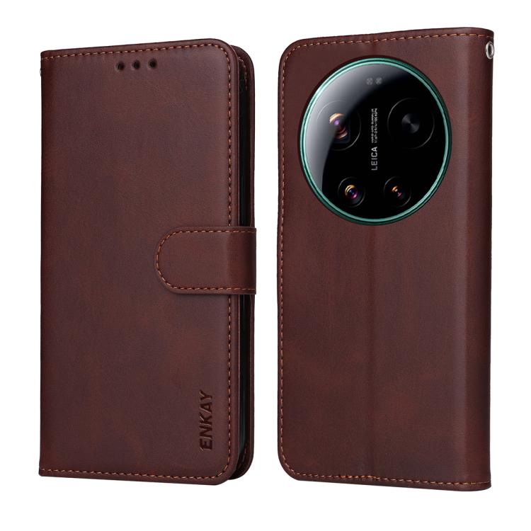 For Xiaomi 17 Ultra ENKAY Card Wallet Calf Texture Leather Phone Case with 0.18mm High Aluminum-silicon Glass Film
