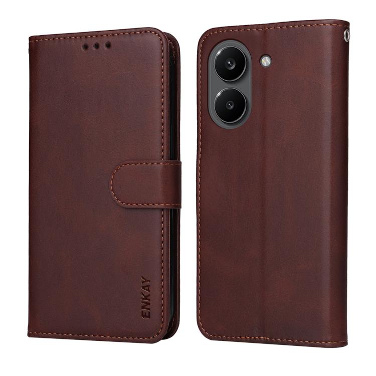 For Xiaomi Poco X8 Pro 5G ENKAY Card Wallet Calf Texture Leather Phone Case with 0.18mm High Aluminum-silicon Glass Film