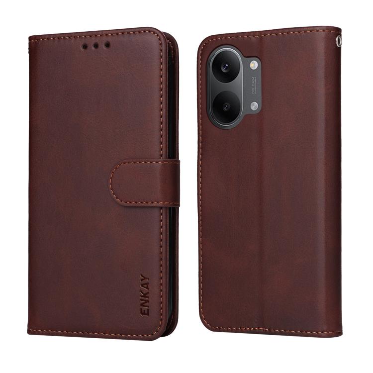 For Xiaomi Poco X8 Pro Max 5G ENKAY Card Wallet Calf Texture Leather Phone Case with 0.18mm High Aluminum-silicon Glass Film