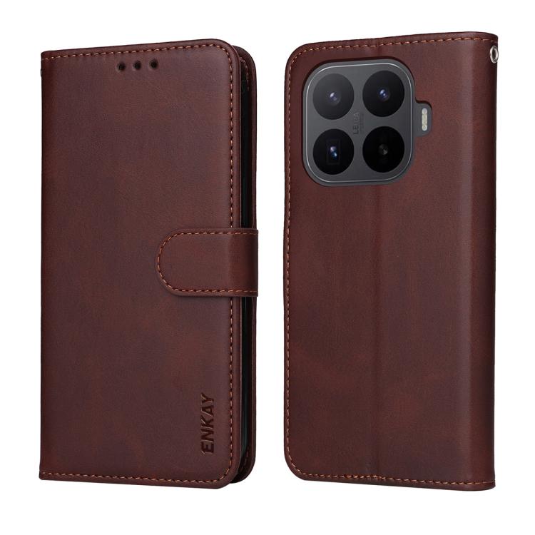 For Xiaomi 17T ENKAY Card Wallet Calf Texture Leather Phone Case with 0.18mm High Aluminum-silicon Glass Film