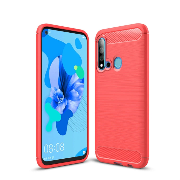 Brushed Texture Carbon Fiber TPU Case for Huawei Nova5i / P20 Lite 2019(Red)