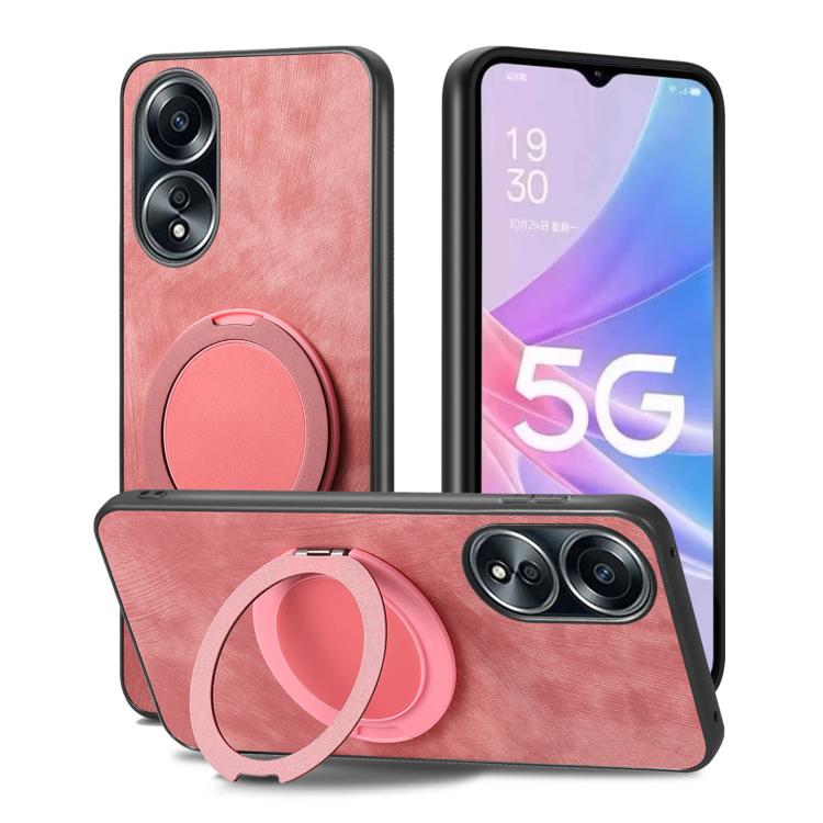 For OPPO A58 5G Retro Leather Rotation Round Holder Phone Case