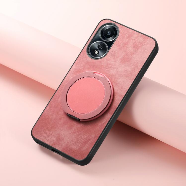 For OPPO A58 5G Retro Leather Rotation Round Holder Phone Case