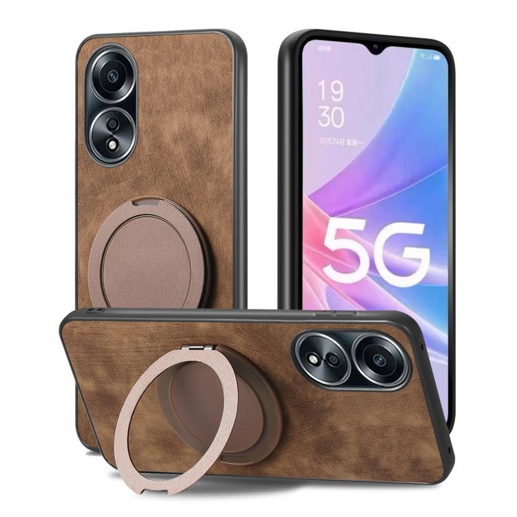 For OPPO A58 5G Retro Leather Rotation Round Holder Phone Case