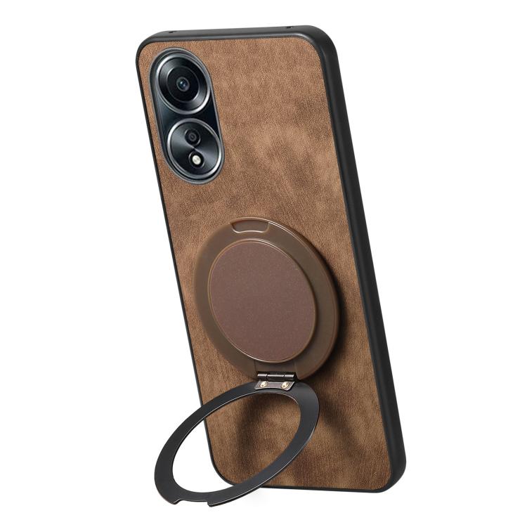 For OPPO A58 5G Retro Leather Rotation Round Holder Phone Case