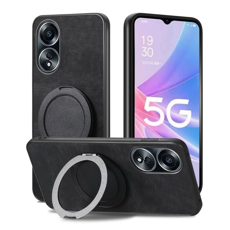For OPPO A58 5G Retro Leather Rotation Round Holder Phone Case