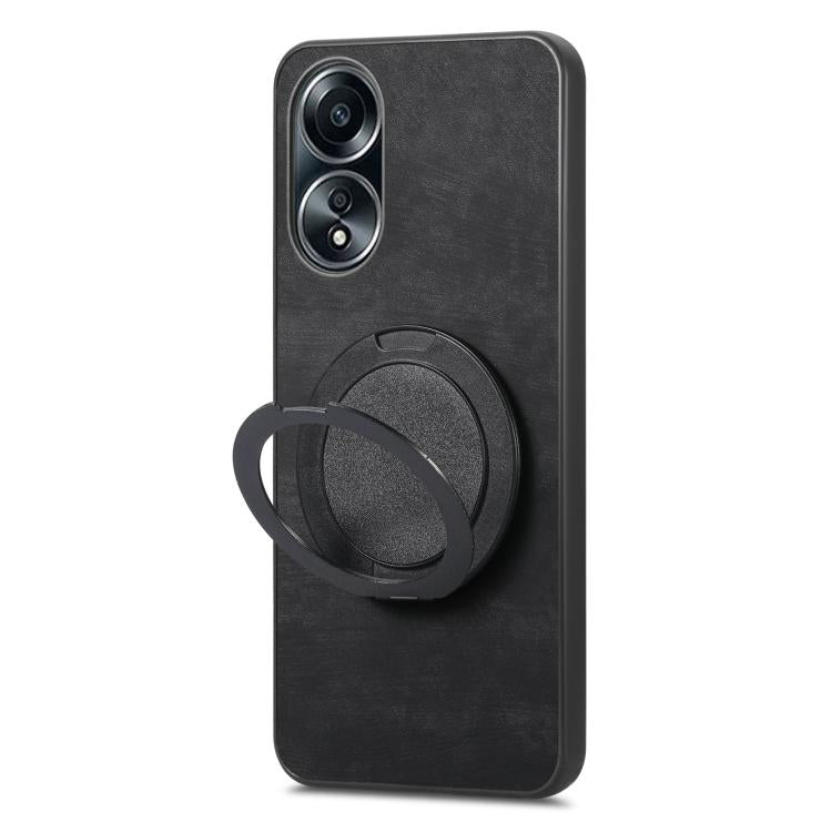 For OPPO A58 5G Retro Leather Rotation Round Holder Phone Case