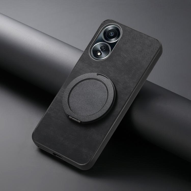 For OPPO A58 5G Retro Leather Rotation Round Holder Phone Case