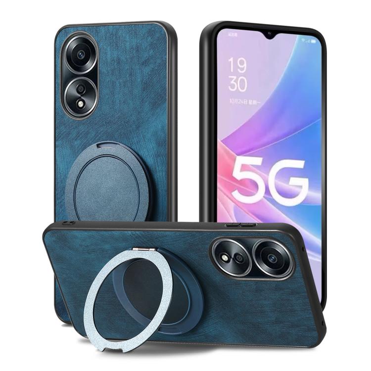 For OPPO A58 5G Retro Leather Rotation Round Holder Phone Case